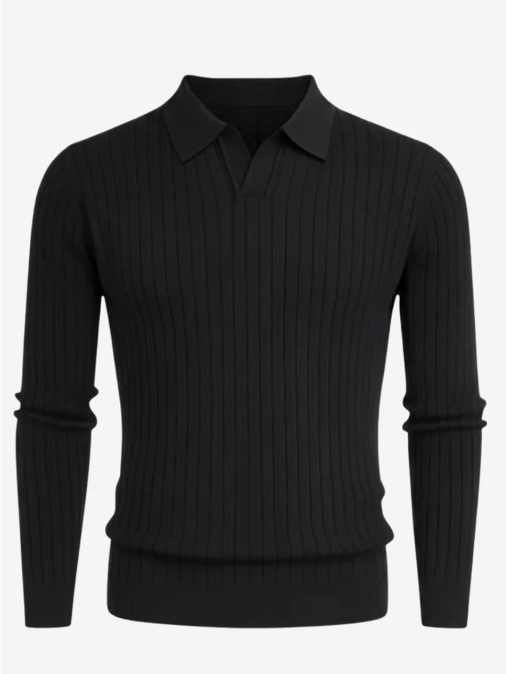 Riccardo Ricci Men's Old Money Black Ribbed Polo Long Sleeve - BRAND NEW
